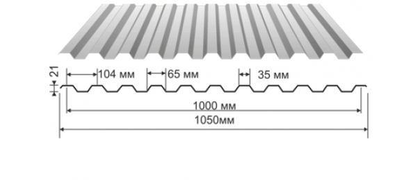 Профнастил оцинкованный С-21 1050x2500 купить недорого в Летуново